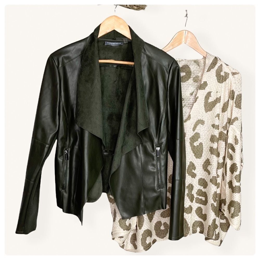 𝅺VEGAN Leather Olive  Jacket - Picture 4 of 10